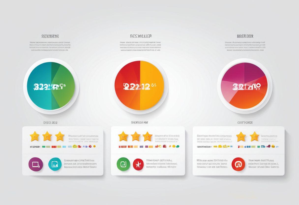 A sleek digital landscape showcasing a variety of popular website icons, arranged in a vibrant comparison chart against a tech-inspired background. Include elements like stars and thumbs-up icons to highlight ratings, with abstract data visualization graphics overlaying the scene. Emphasize a sense of connectivity and resourcefulness, using bright colors to draw the viewer in. modern infographic style. vibrant colors. white background.